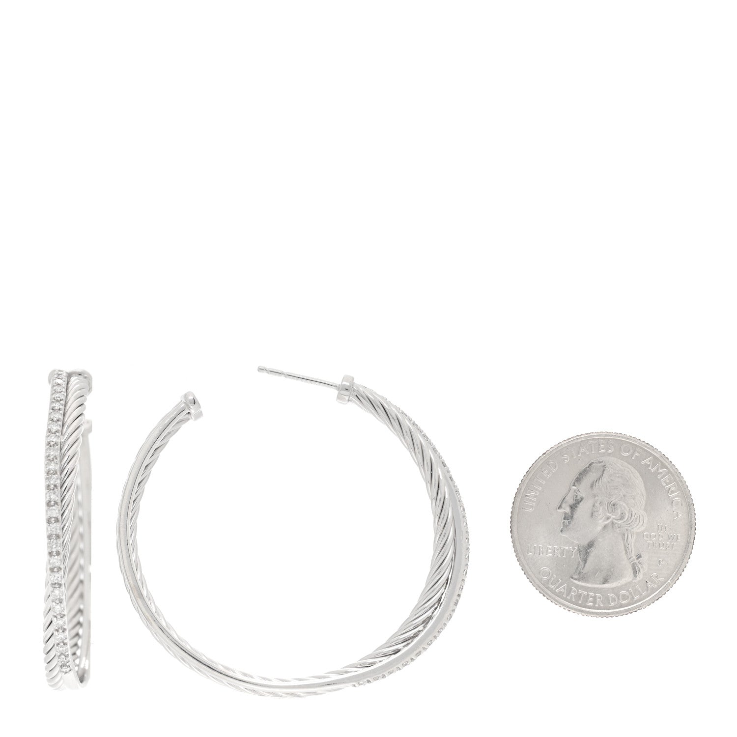 David Yurman Sterling Silver Diamond Extra Large Crossover Hoop Earrings 2 of 4