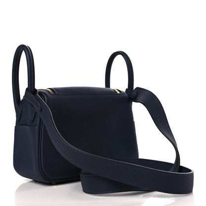 Hermes Taurillon Clemence Mini Lindy 20 Bleu Nuit 3 of 9