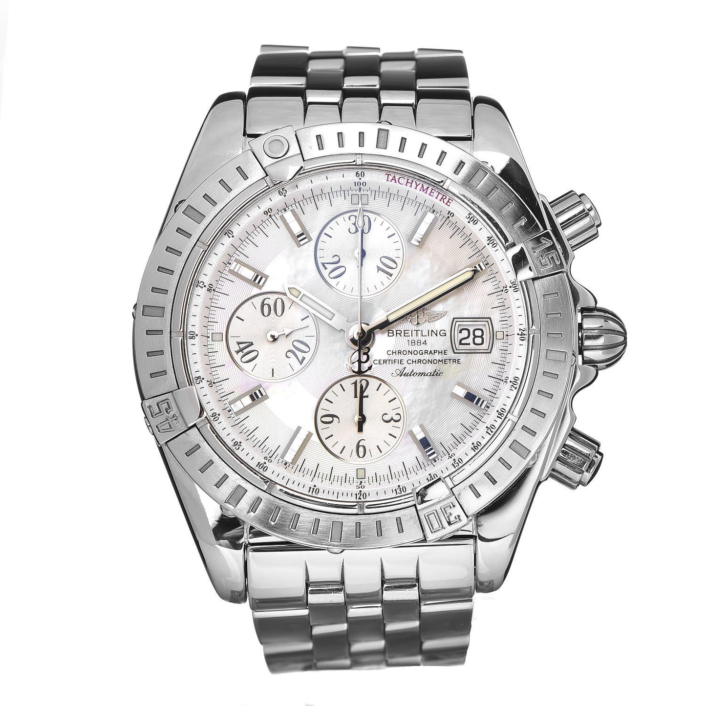 Stainless Steel Mother of Pearl 44mm Chronomat Automatic Watch A13356