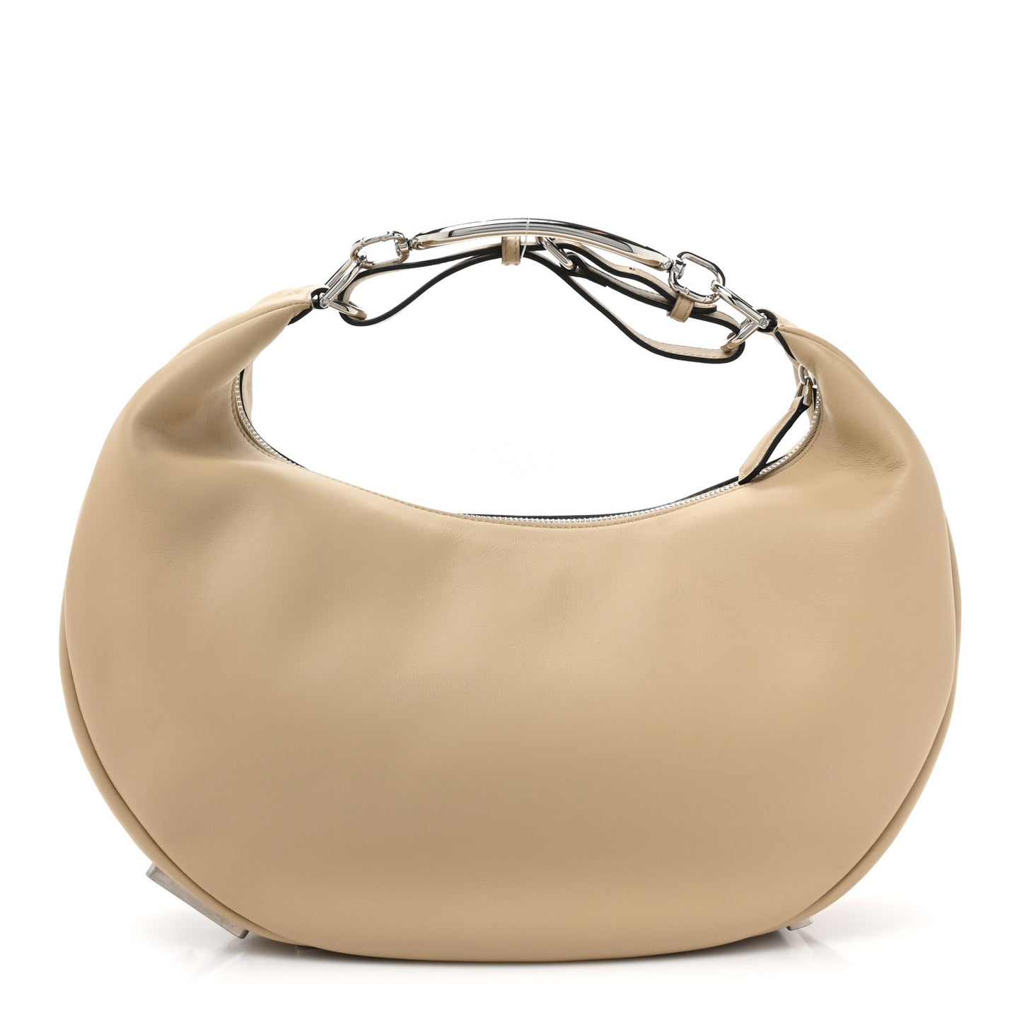 Vitello Grace Matte Metal Handle Medium Fendigraphy Hobo Bag Beige Amido