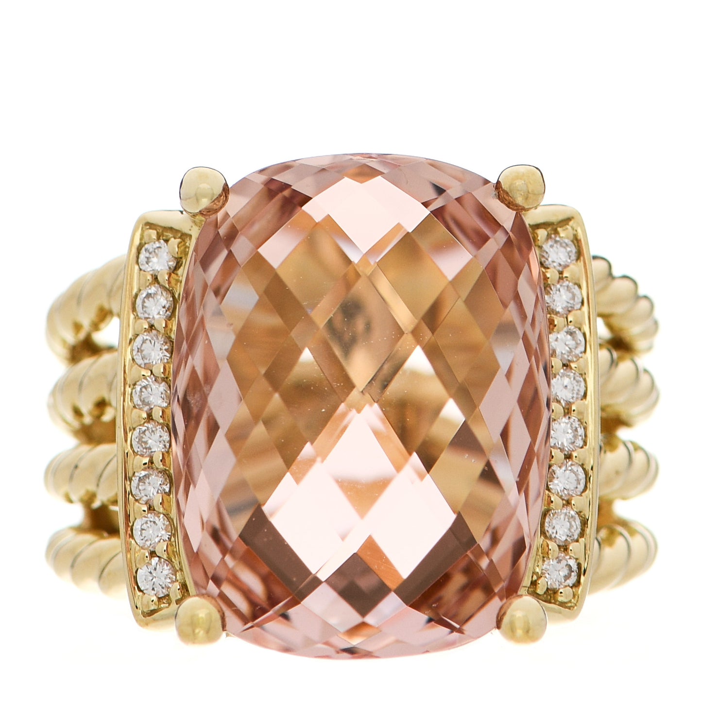 18K Yellow Gold Diamond Morganite 16mm Wheaton Ring 51 5.75