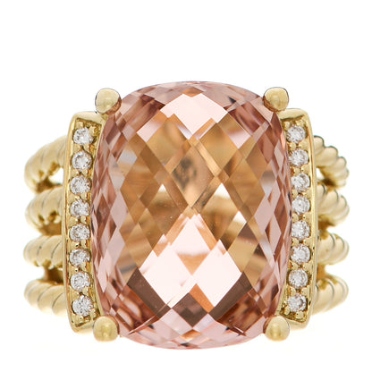 David Yurman 18K Yellow Gold Diamond Morganite 16mm Wheaton Ring 51 5.75 1 of 4