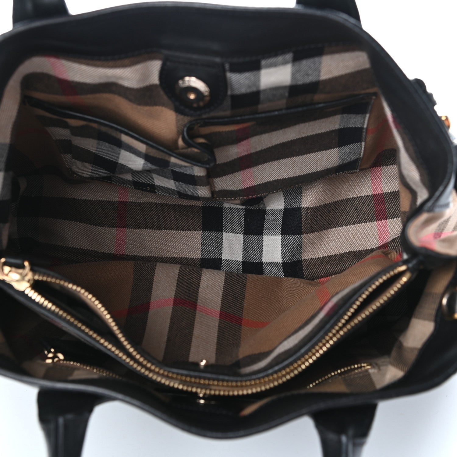 Burberry Grainy Calfskin House Check Medium Banner Tote Black 6 of 10