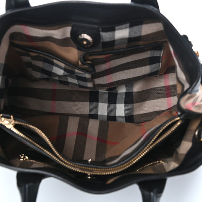 Burberry Grainy Calfskin House Check Medium Banner Tote Black 6 of 10