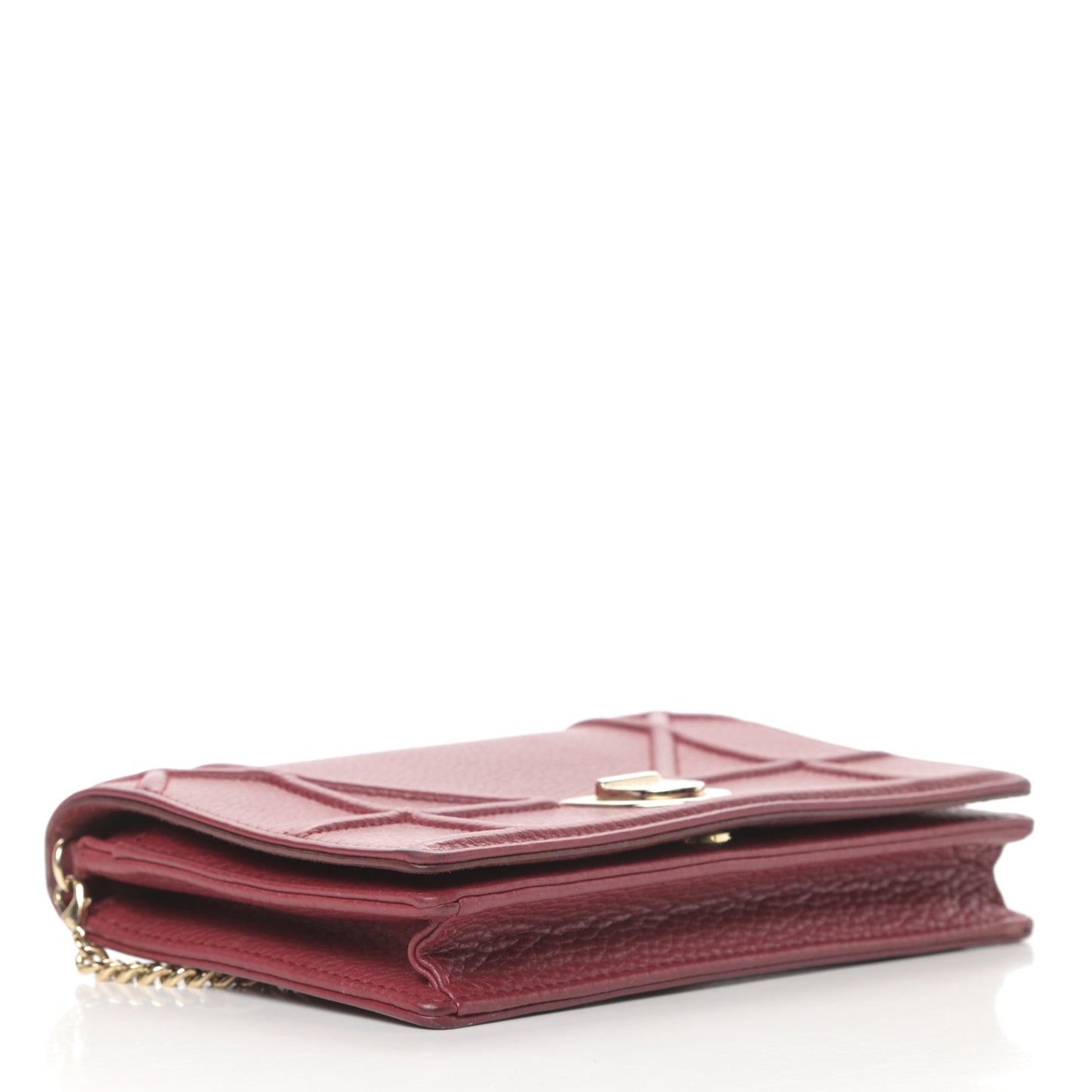 Grained Calfskin Diorama Wallet on Chain Pouch Burgundy