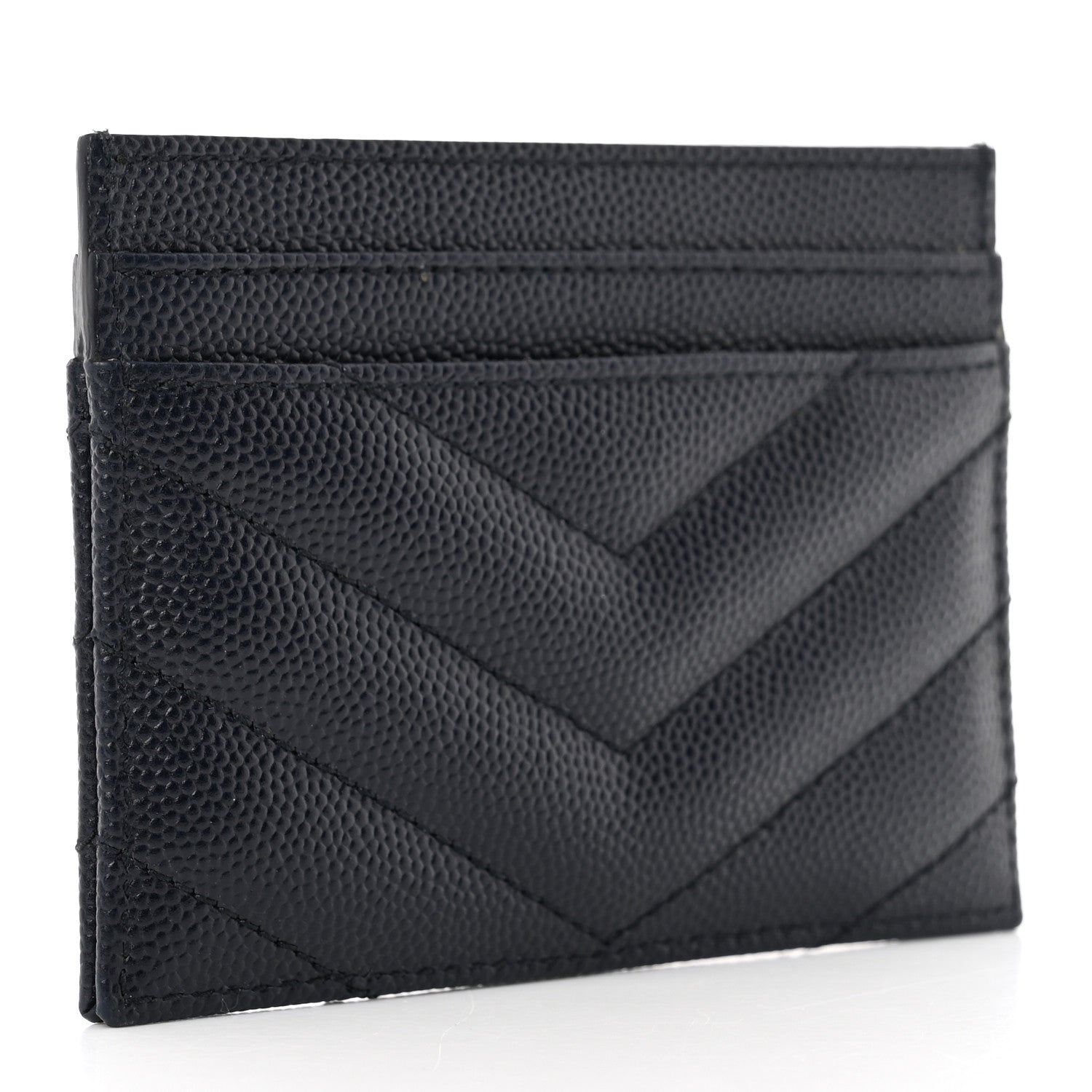 Saint Laurent Grain De Poudre Matelasse Chevron Monogram Credit Card Case Deep Marine 3 of 8