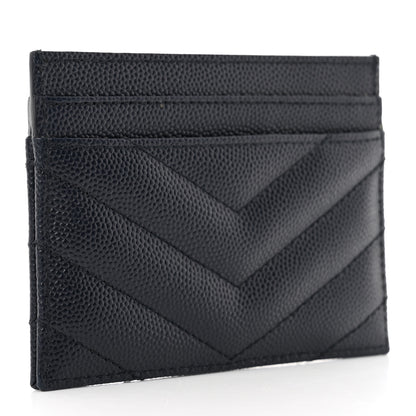 Saint Laurent Grain De Poudre Matelasse Chevron Monogram Credit Card Case Deep Marine 3 of 8