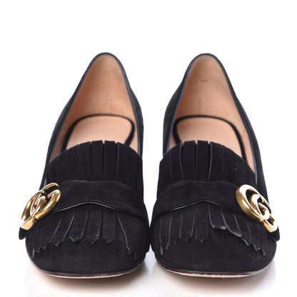 Gucci Kid Scamosciato GG Marmont Fringe 50mm Loafer Pumps 38.5 Black 2 of 12