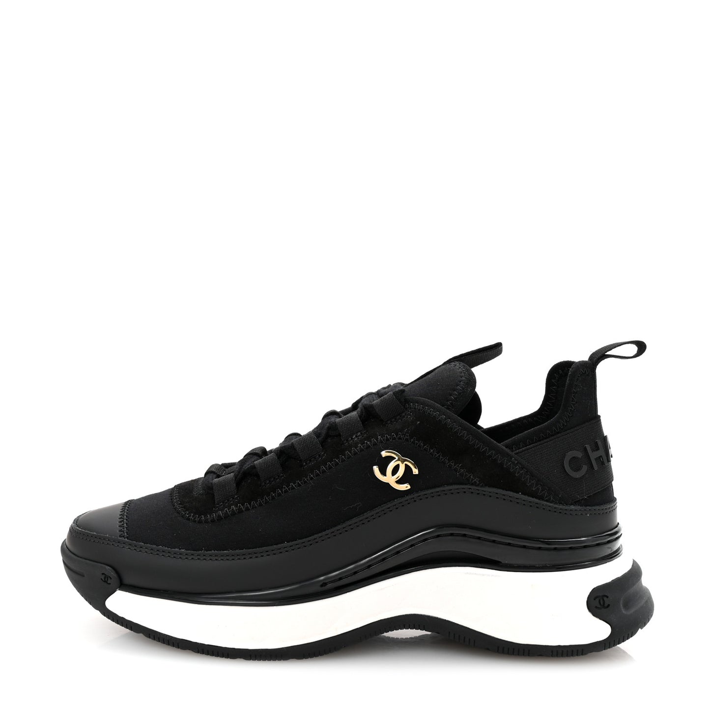 Velvet Calfskin Mixed Fibers CC Sneakers 35.5 Black
