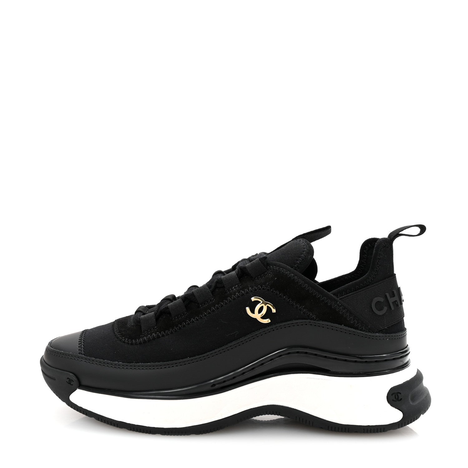 Chanel Velvet Calfskin Mixed Fibers CC Sneakers 35.5 Black 1 of 10
