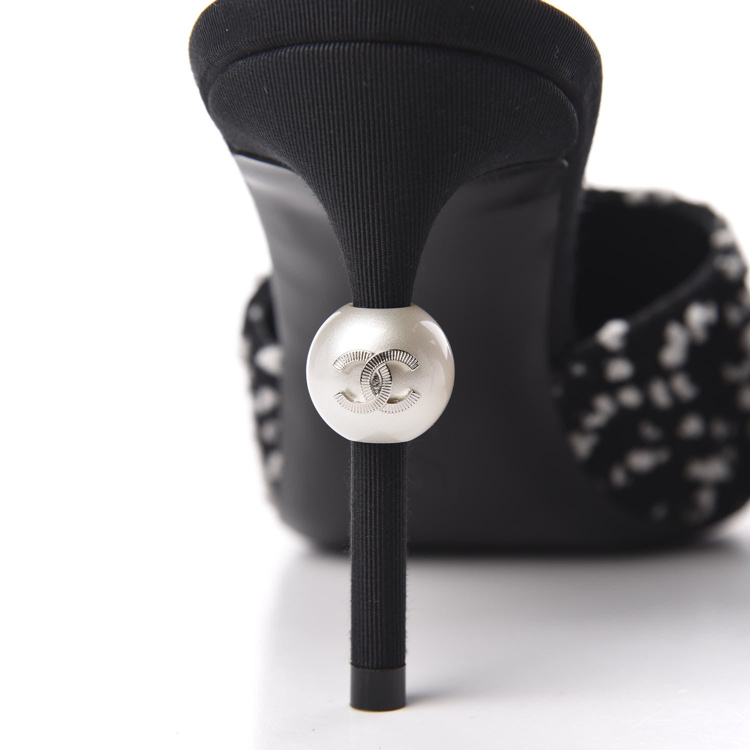 Chanel Tweed Grosgrain Pearl Mules 38.5 Black White 9 of 9