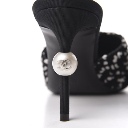Chanel Tweed Grosgrain Pearl Mules 38.5 Black White 9 of 9