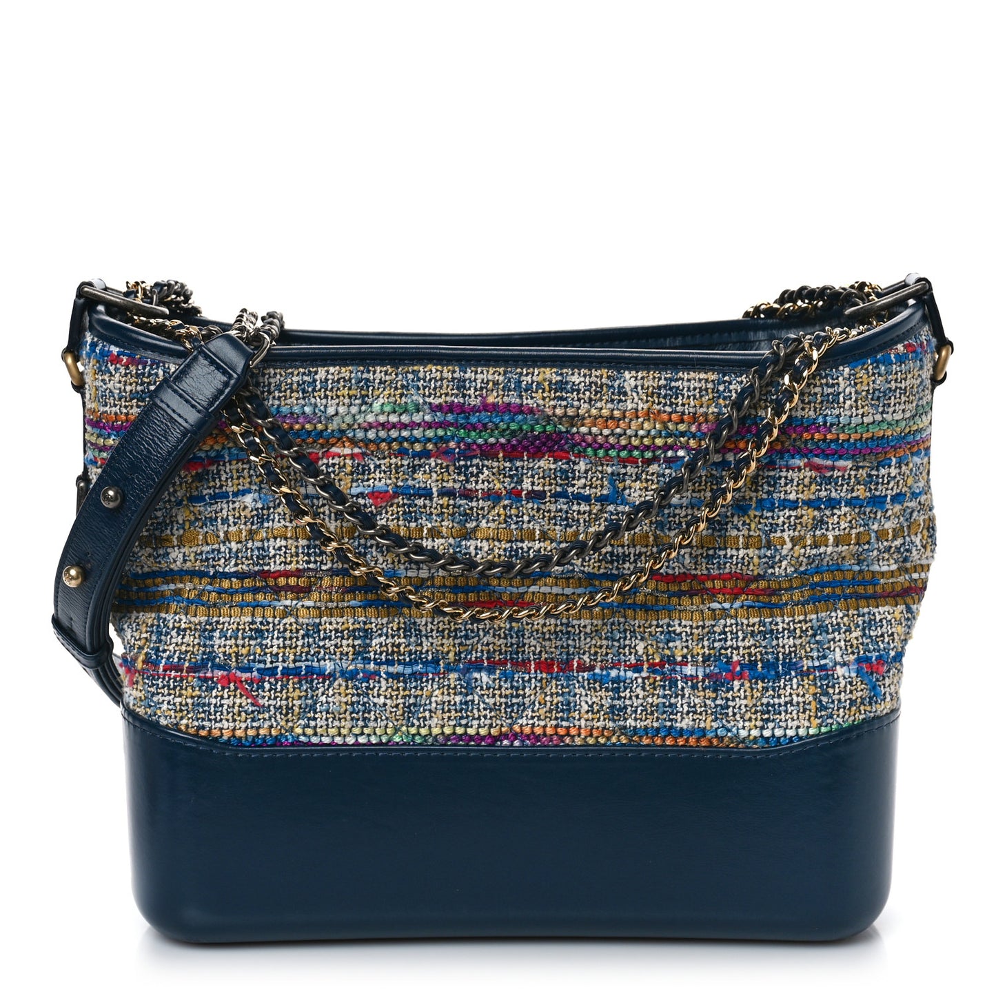 Tweed Calfskin Quilted Medium Gabrielle Hobo Navy