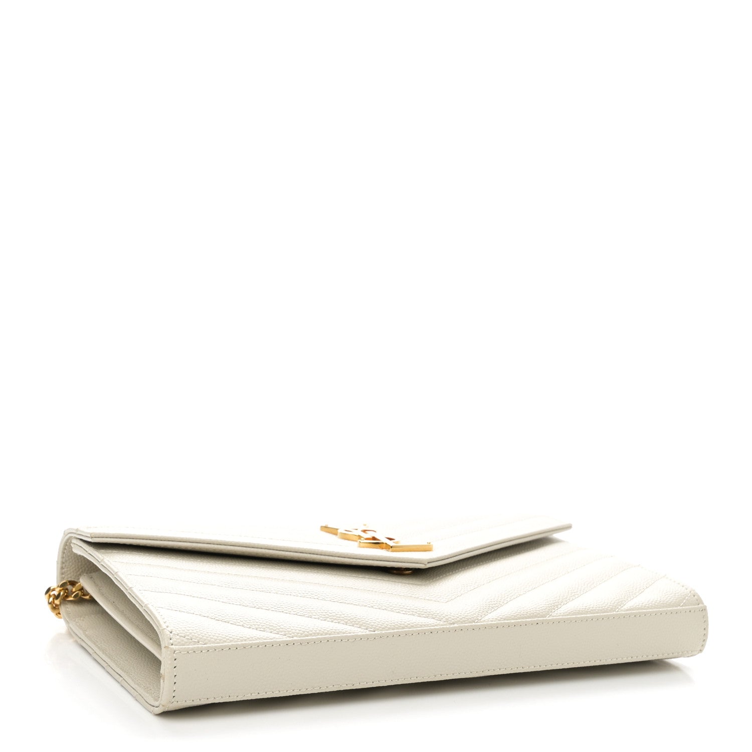 Saint Laurent Grain De Poudre Matelasse Chevron Monogram Chain Wallet Crema Soft 4 of 10