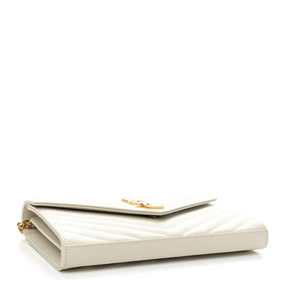 Saint Laurent Grain De Poudre Matelasse Chevron Monogram Chain Wallet Crema Soft 4 of 10