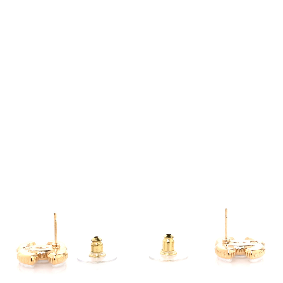 Metal Enamel CC Earrings Gold White