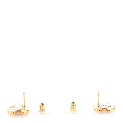 Chanel Metal Enamel CC Earrings Gold White 3 of 4