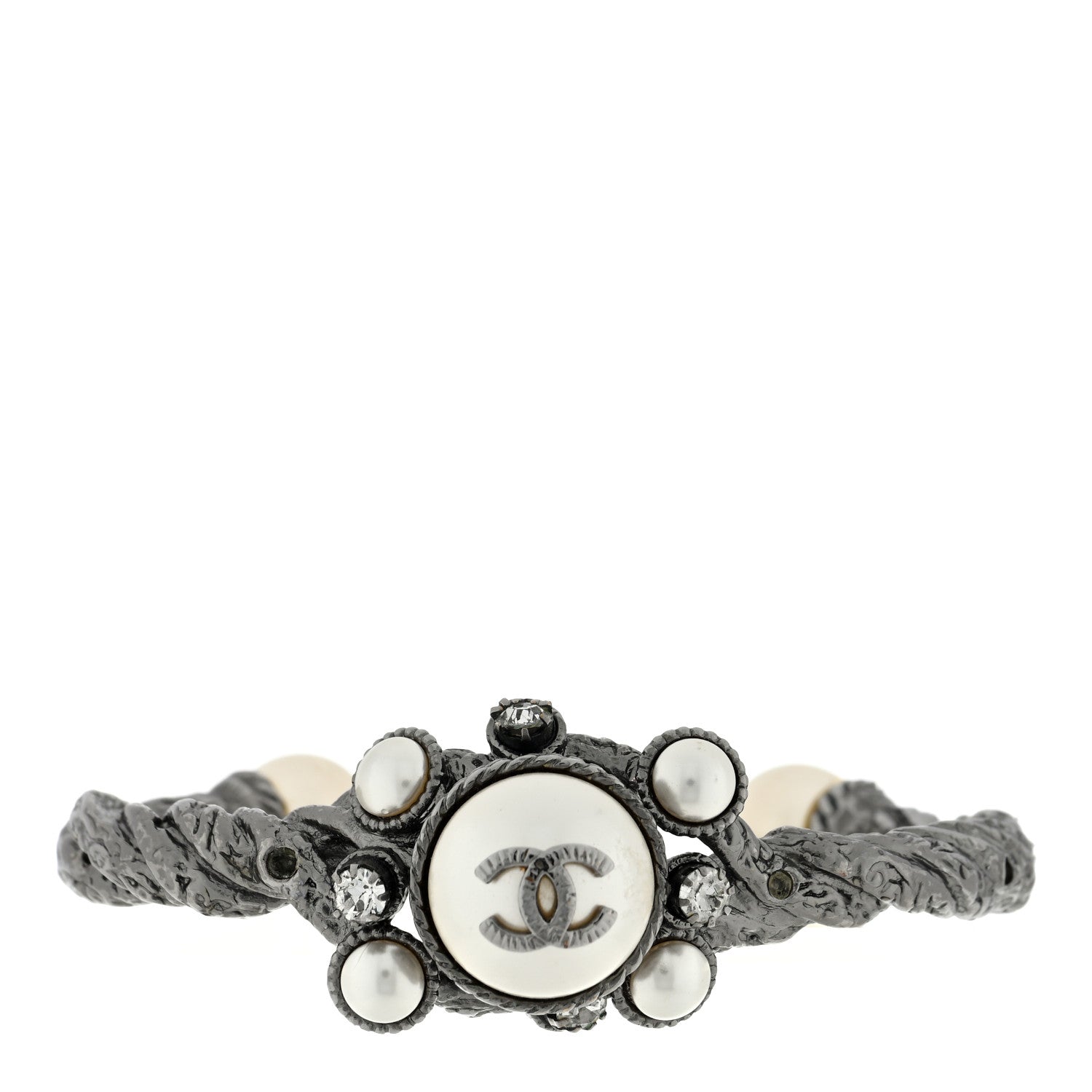 Chanel Metal Pearl Crystal CC Cuff Silver 1 of 3