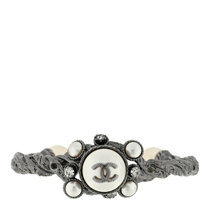 Chanel Metal Pearl Crystal CC Cuff Silver 1 of 3