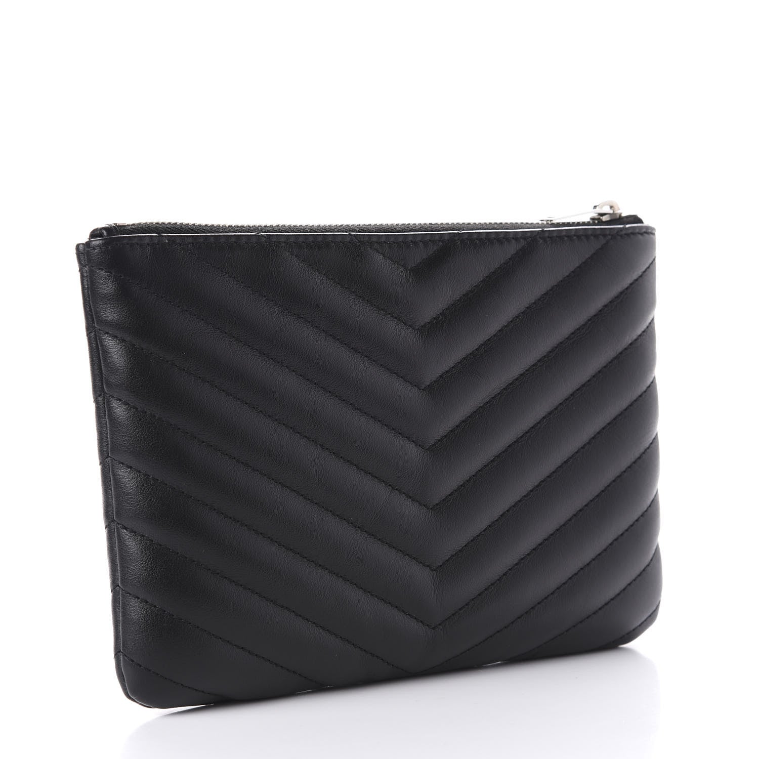 Saint Laurent Calfskin Matelasse Chevron Monogram Pouch Black 3 of 8