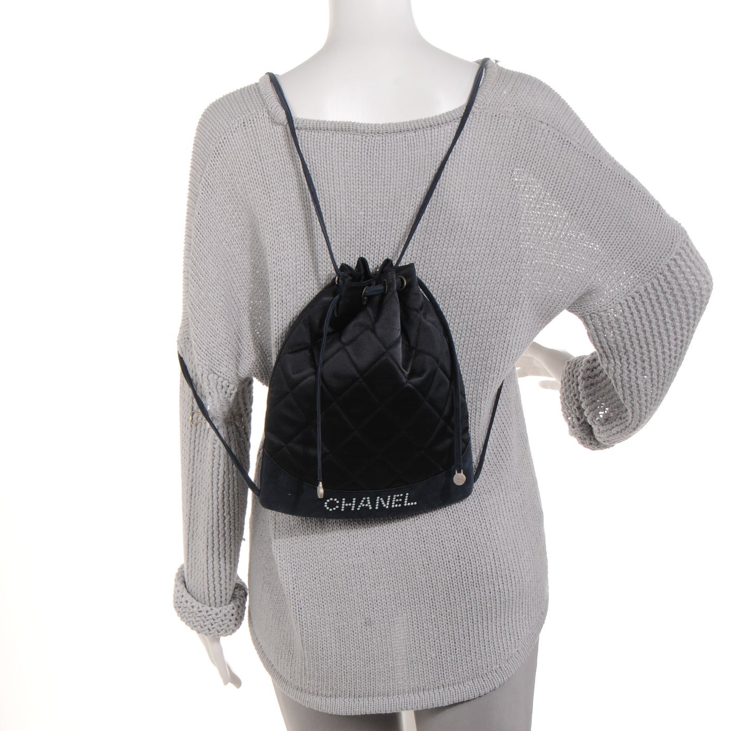 Satin Suede Quilted Drawstring Backpack Black