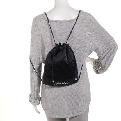 Chanel Satin Suede Quilted Drawstring Backpack Black 2 of 7