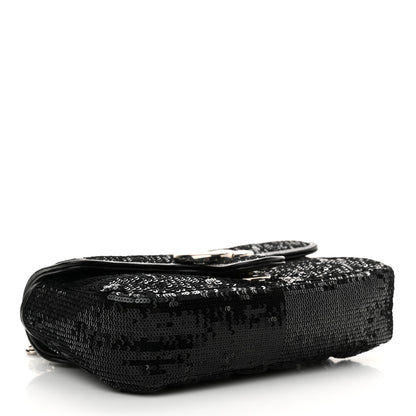 Gucci Sequin Matelasse Diagonal Mini GG Marmont Shoulder Bag Black 4 of 11