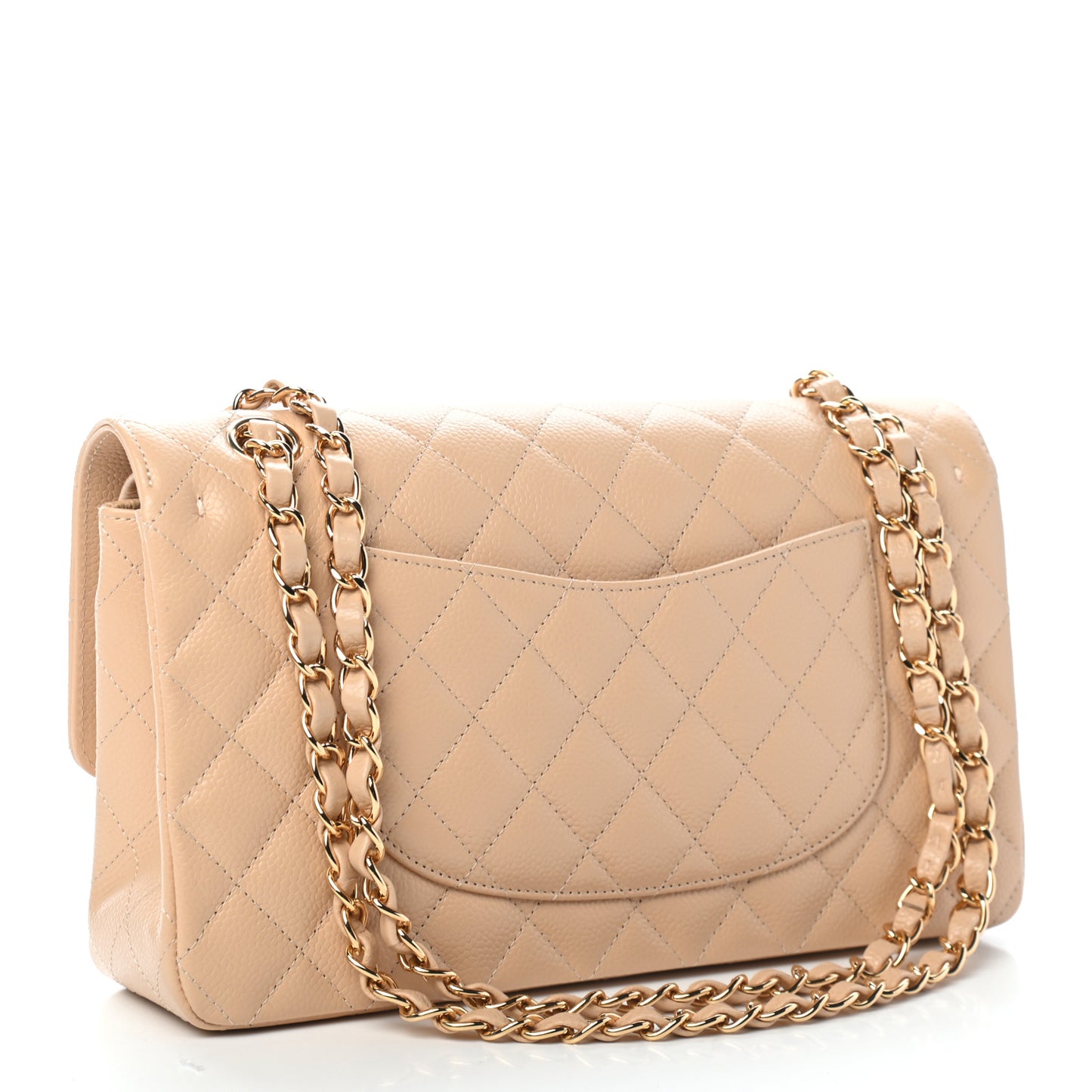 Caviar Quilted Medium Double Flap Beige