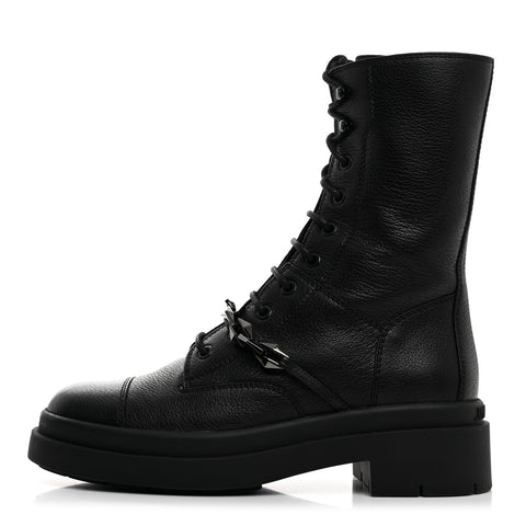 Grained Calfskin Nari Diamond Chain Flat Boots 39 Black Anthracite