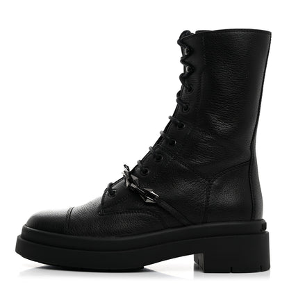 Jimmy Choo Grained Calfskin Nari Diamond Chain Flat Boots 39 Black Anthracite 1 of 8