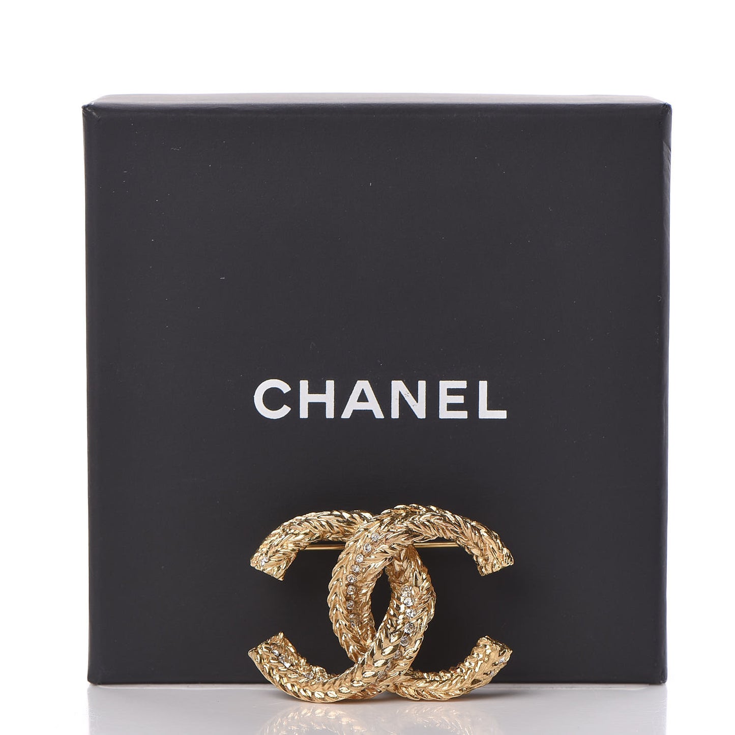 Crystal CC Braid Brooch Gold