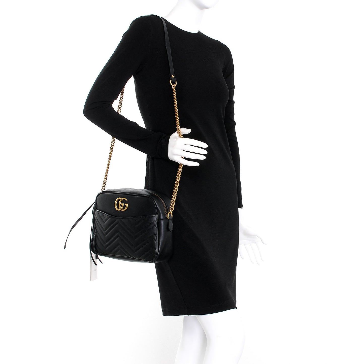 Calfskin Matelasse Medium GG Marmont Chain Shoulder Bag Black