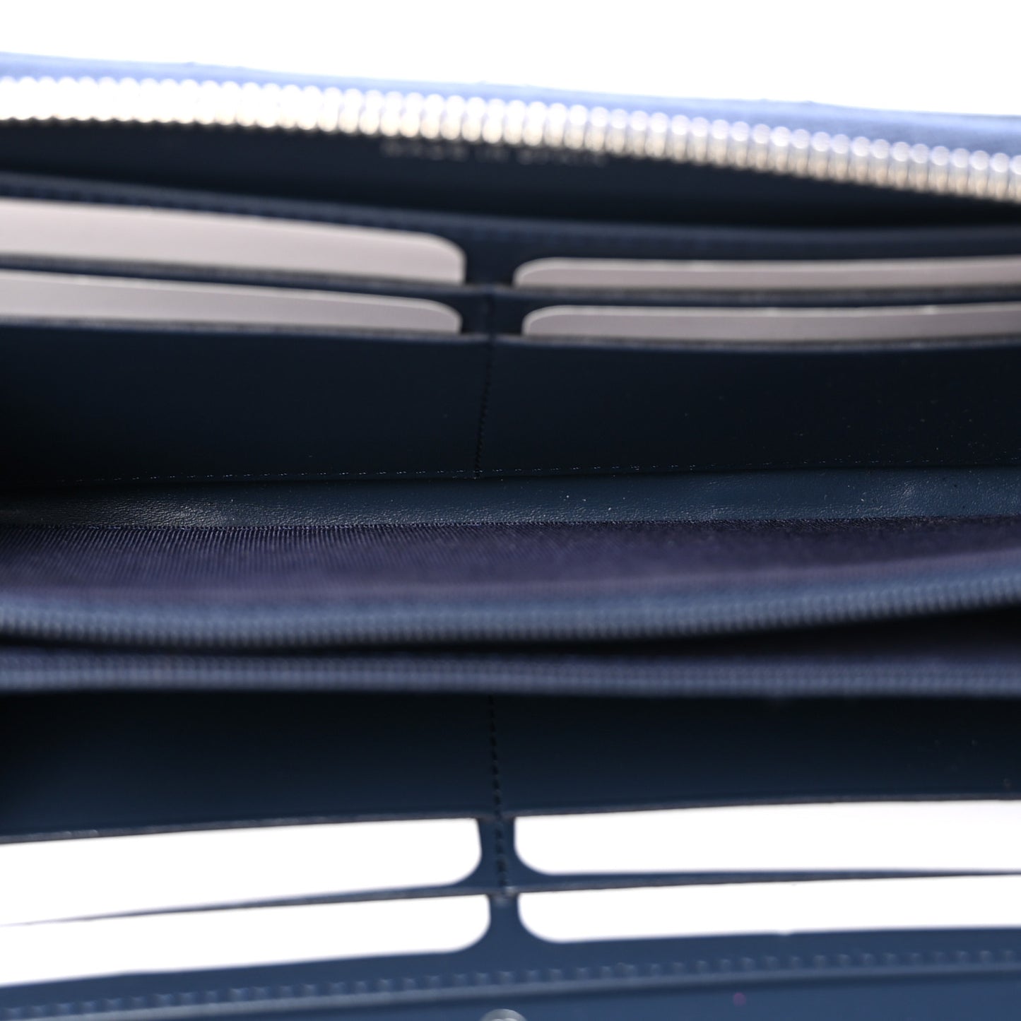 Patent Calfskin Quilted Large Gusset Zip Around Wallet Blue