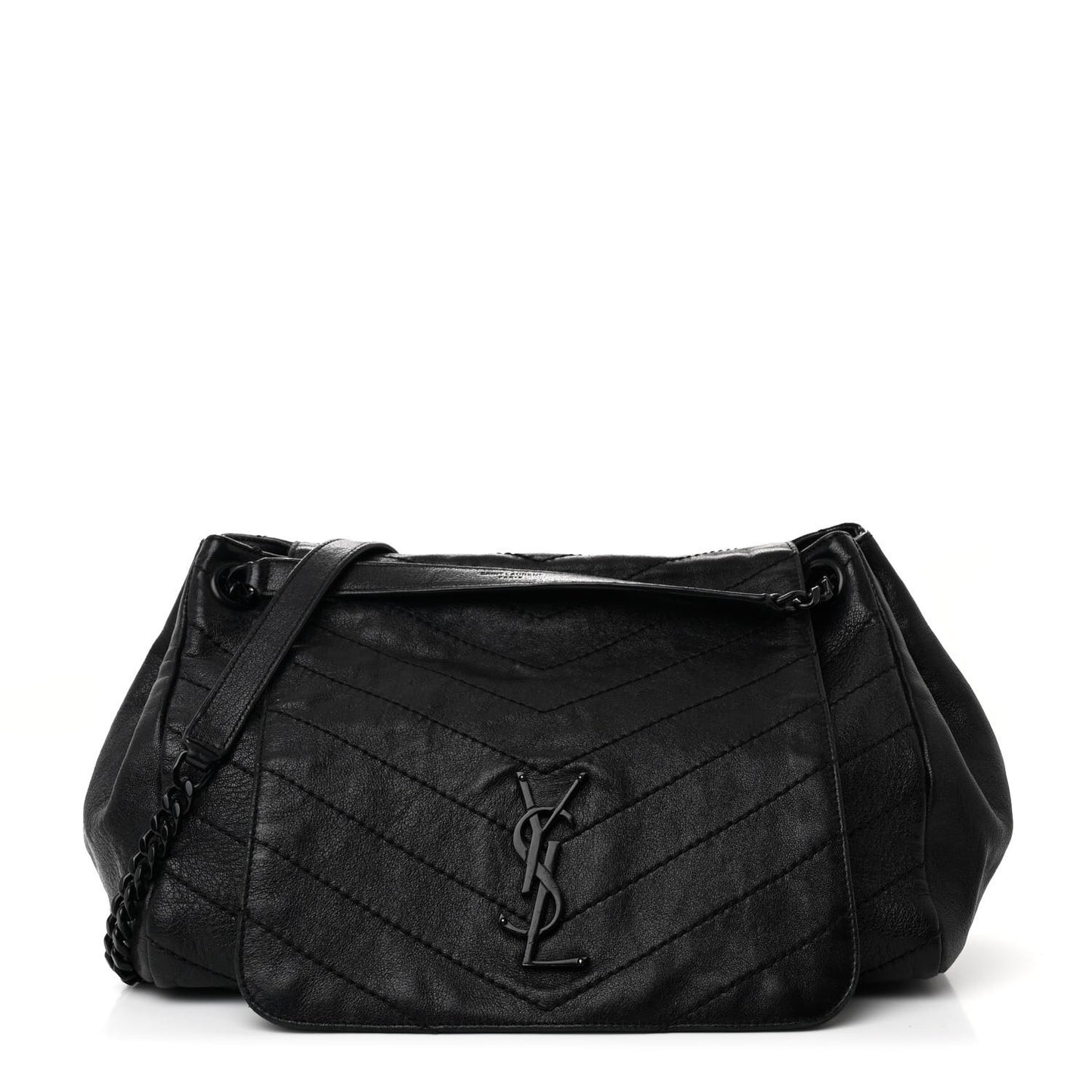 Vintage Lambskin Chevron Monogram Medium Nolita Black