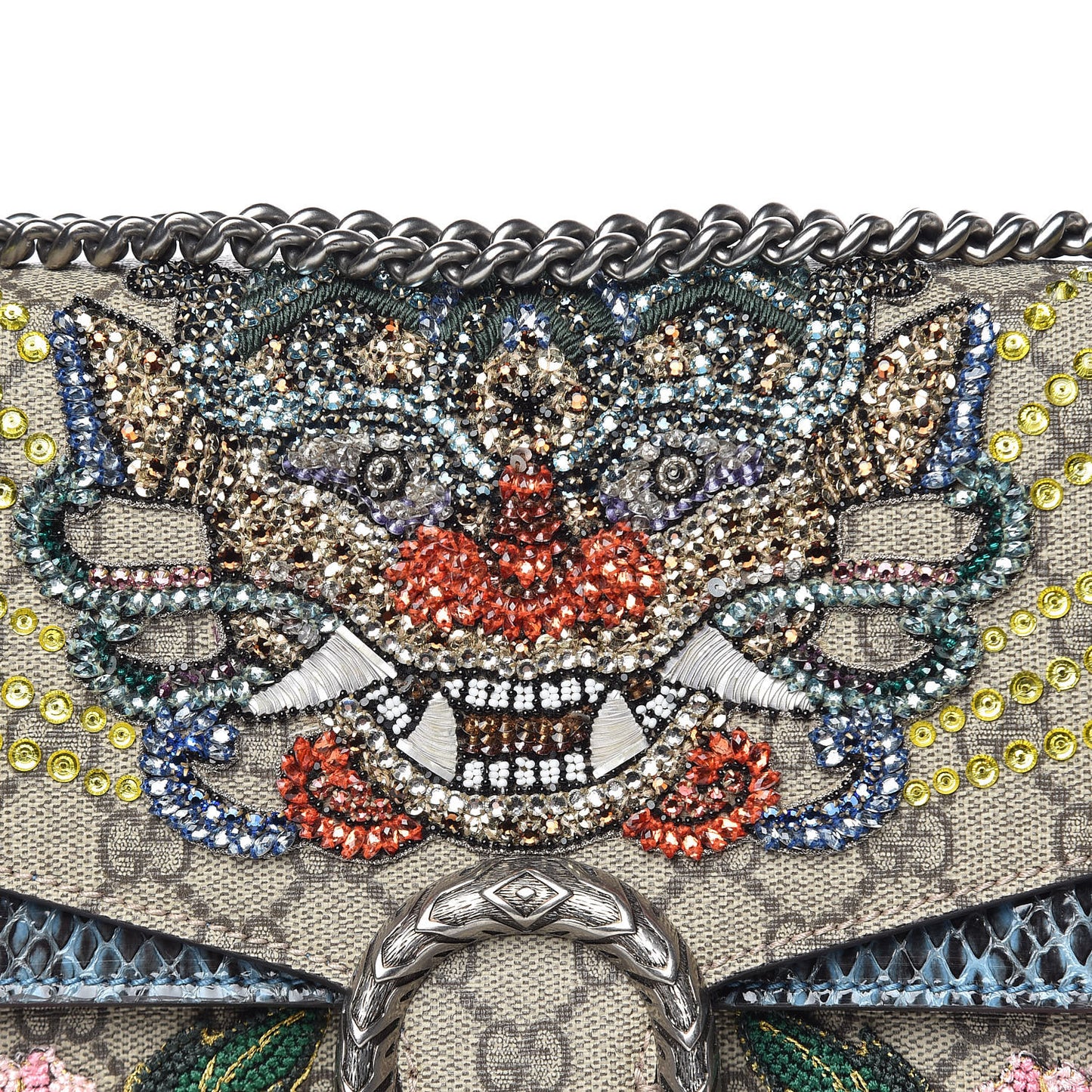 GG Supreme Monogram Python Embroidered Medium Dionysus Shoulder Bag