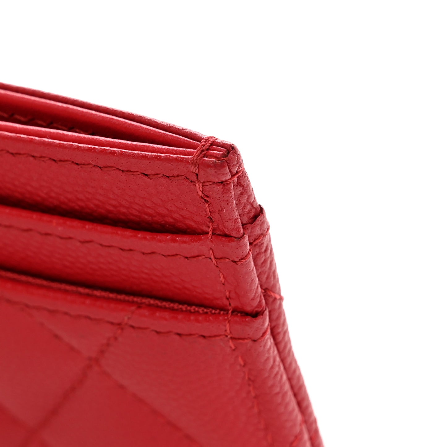 Caviar Quilted Crystal Enamel CC Card Holder Red