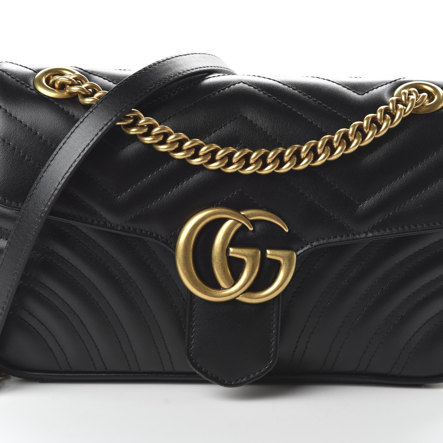 Gucci Calfskin Matelasse Small GG Marmont Shoulder Bag Black 10 of 11