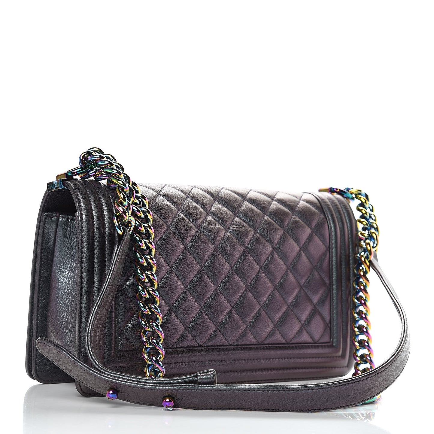 Iridescent Goatskin Quilted Medium Boy Flap Purple