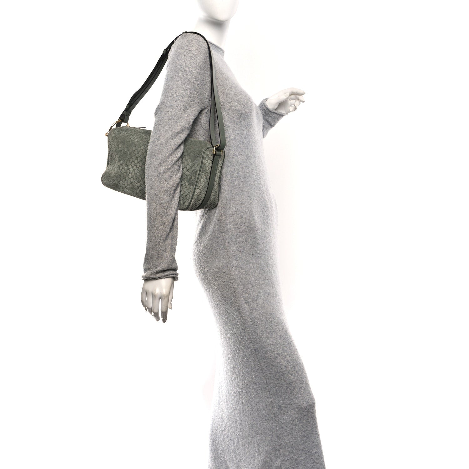 Gucci Suede GG Monogram Half Horsebit Medium Shoulder Bag Sage 2 of 10