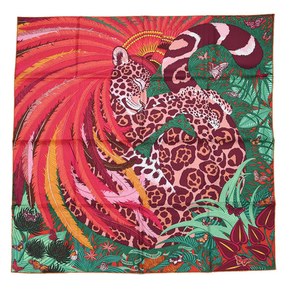 Hermes Silk Jaguar Quetzal Scarf 90 Fuchsia Vert Bordeaux 1 of 5