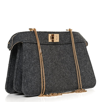 Fendi Flannel Bead Embroidered Small Peekaboo I SEE U East West Chain Satchel Grigio Bois de Rose 5 of 23