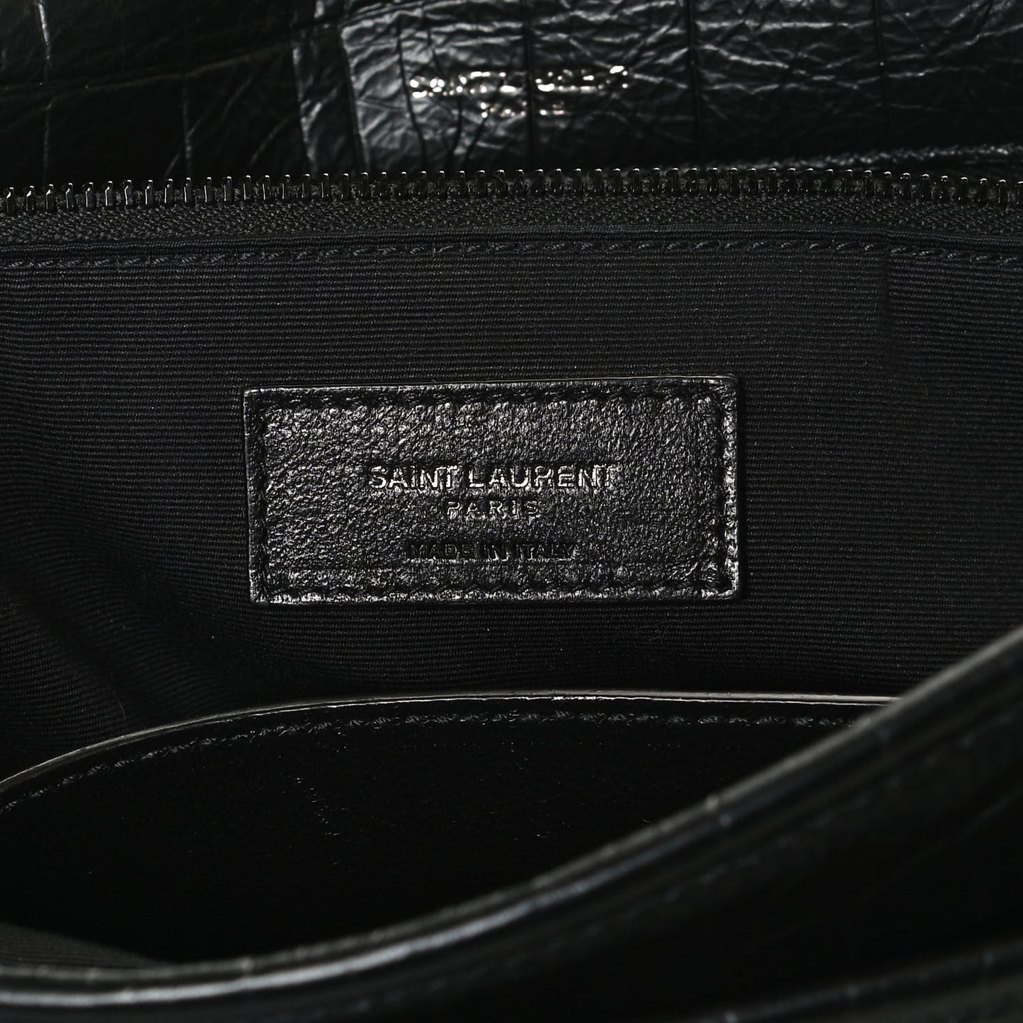 Crocodile Embossed Lambskin Monogram Medium Niki Chain Satchel Black