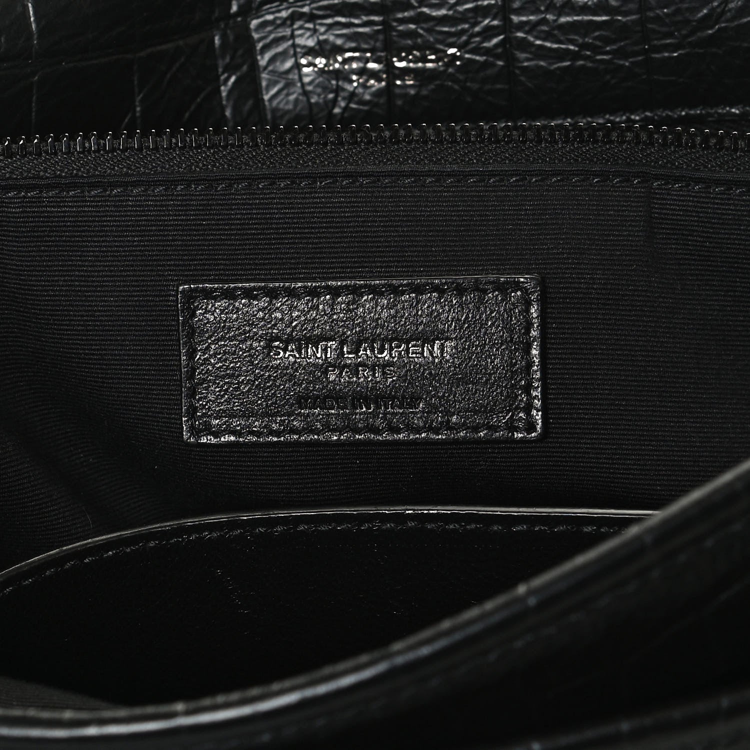 Saint Laurent Crocodile Embossed Lambskin Monogram Medium Niki Chain Satchel Black 6 of 11