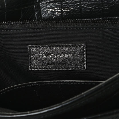 Saint Laurent Crocodile Embossed Lambskin Monogram Medium Niki Chain Satchel Black 6 of 11