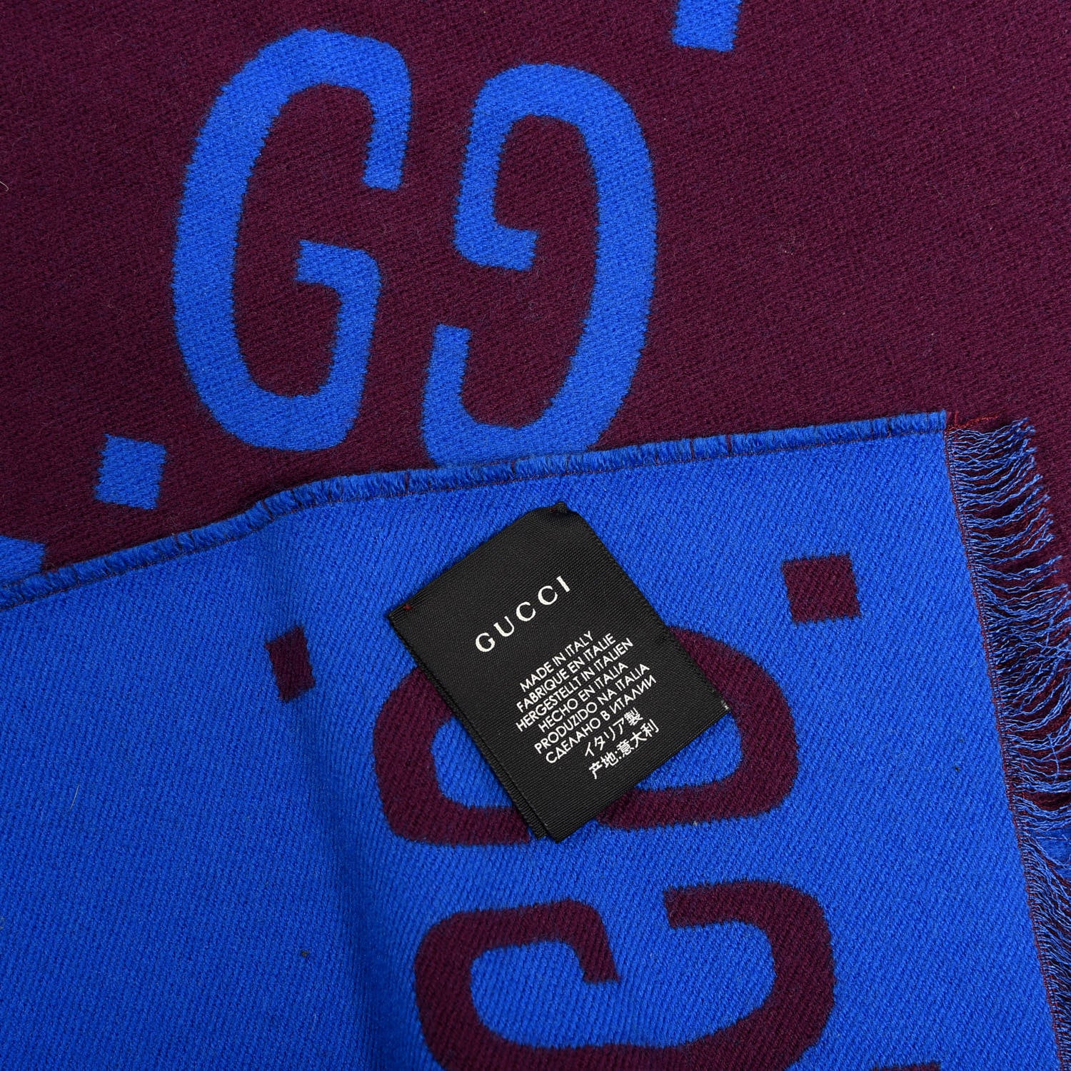 Gucci Wool Silk Monogram Jumbo GG Freedom Scarf Lacquer Blue 3 of 4