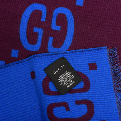 Gucci Wool Silk Monogram Jumbo GG Freedom Scarf Lacquer Blue 3 of 4