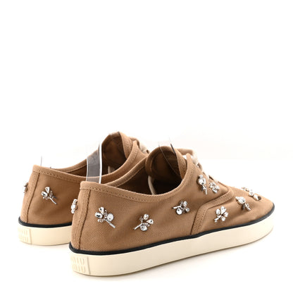 Miu Miu Embroidered Canvas Drill Sneakers 39 Malt Beige 5 of 9