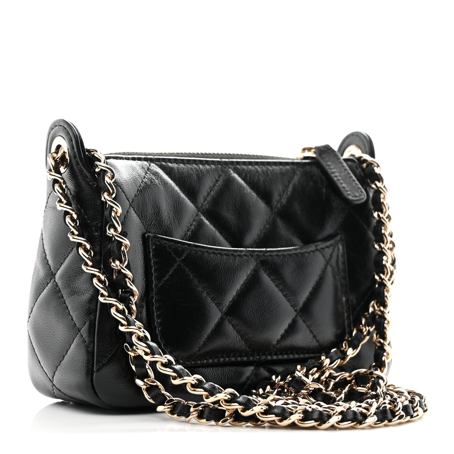 Shiny Crumpled Lambskin Quilted Mini Clutch With Chain Black