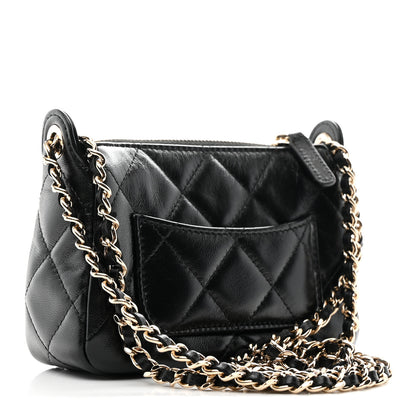 Chanel Shiny Crumpled Lambskin Quilted Mini Clutch With Chain Black 3 of 11