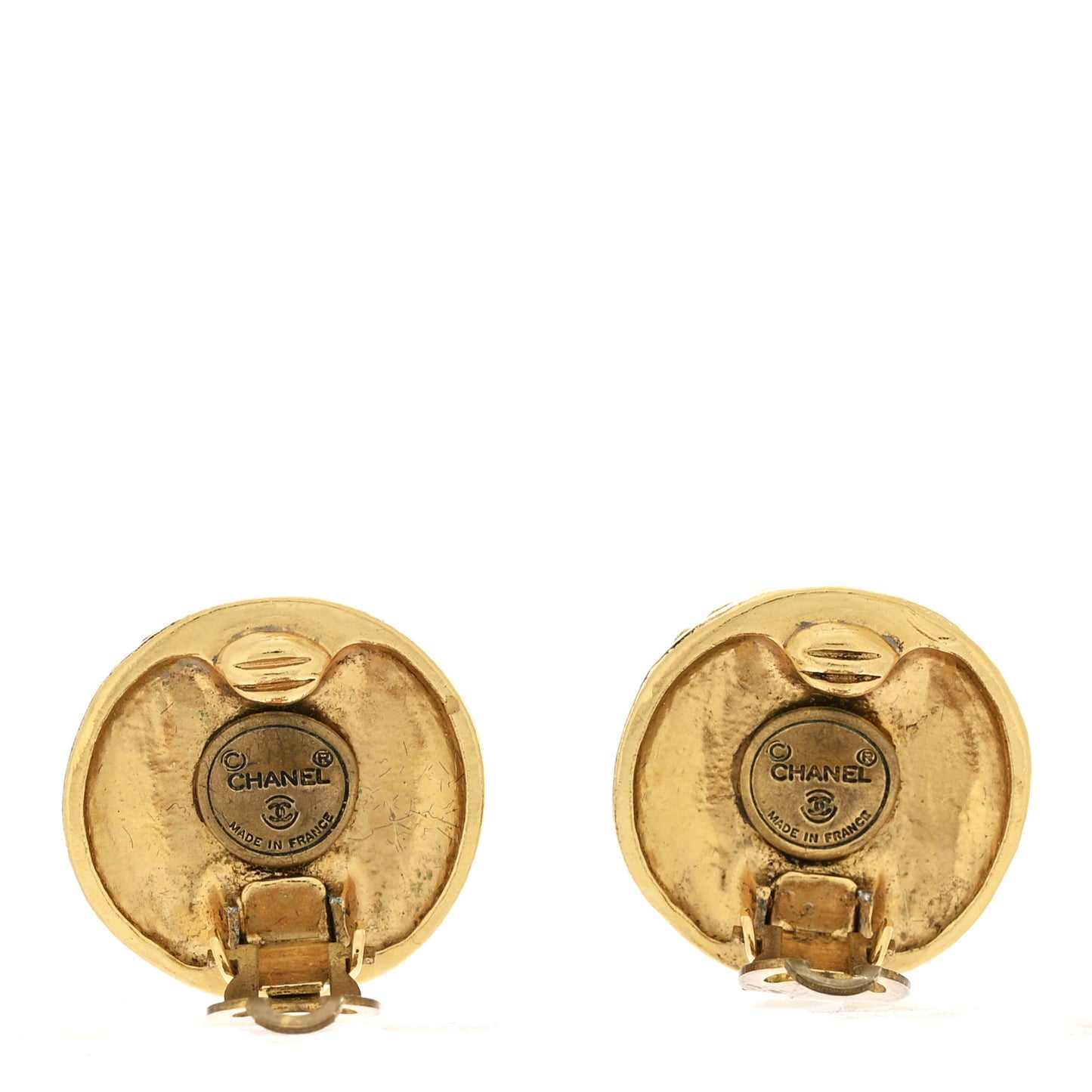 Round CC Clip On Earrings Gold